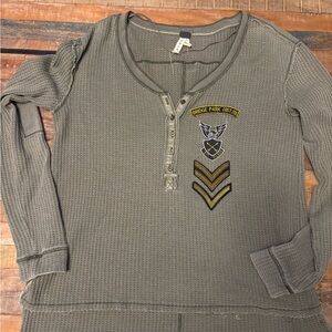 Free people top Olive Long Sleeve Henley with Patches